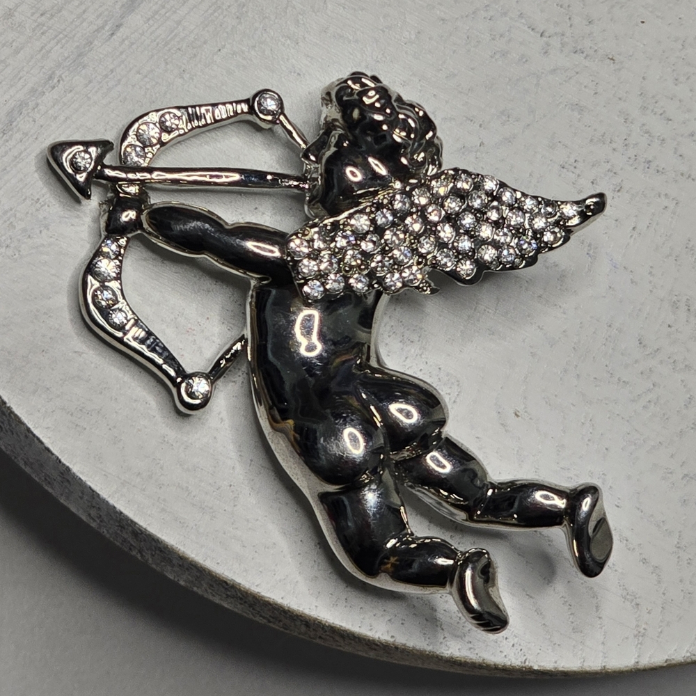 Cupid Silver Tone Rhinestones Pin Brooch [ Read Details ]